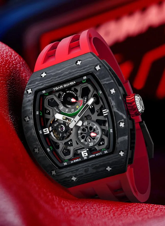 Tsar Bomba red Elemental Series 42.8mm Automatic Men's Watch with Red Premium Rubber Strap for Men | Best Price UAE