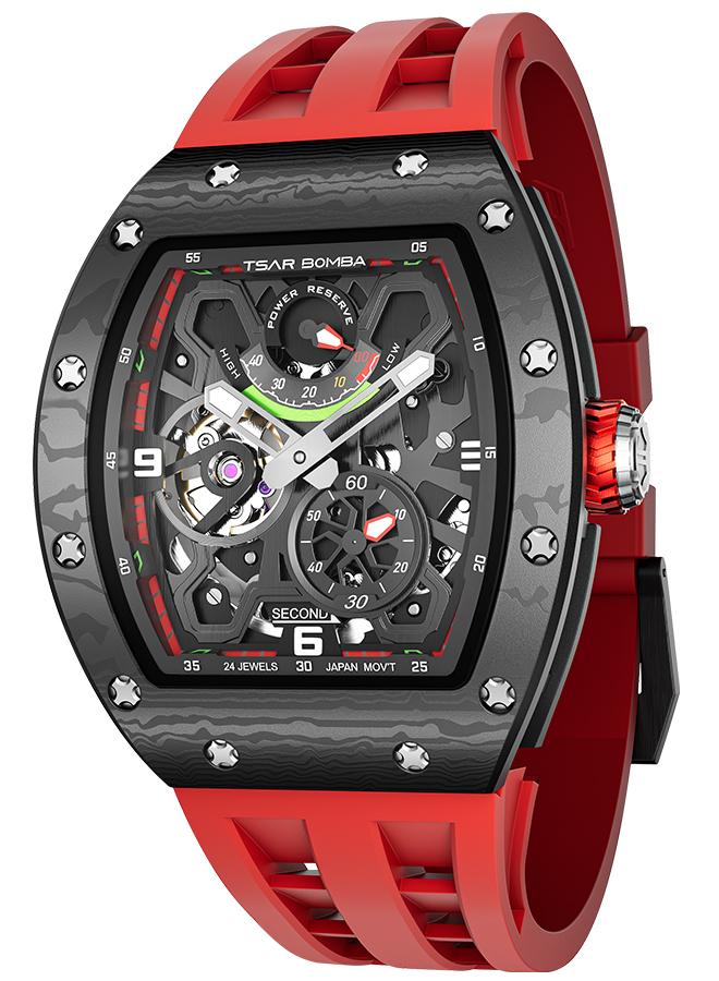 TSAR BOMBA ساعة رجالية أوتوماتيكية سلسلة إليمنتال . مم بحزام مطاطي أحمر فاخر - Image 1