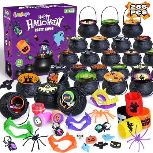 Letapapa 256 PCS Halloween Party Favors for Kids 32 Pack Prefilled Small Plastic Witch Cauldron With Assorted Halloween Toy In Bulk Miniatures for Kids Trick or Treat Halloween Classroom Rewards - Image 1