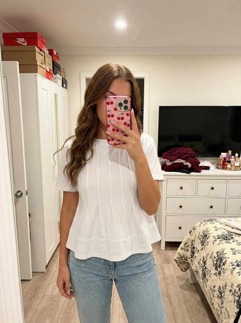 LOMON Peplum Babydoll Tops for Women Spring Summer Short Sleeve Loose Fit Cotton T-Shirt Dressy Casual Spring Clothing, White - Image 2