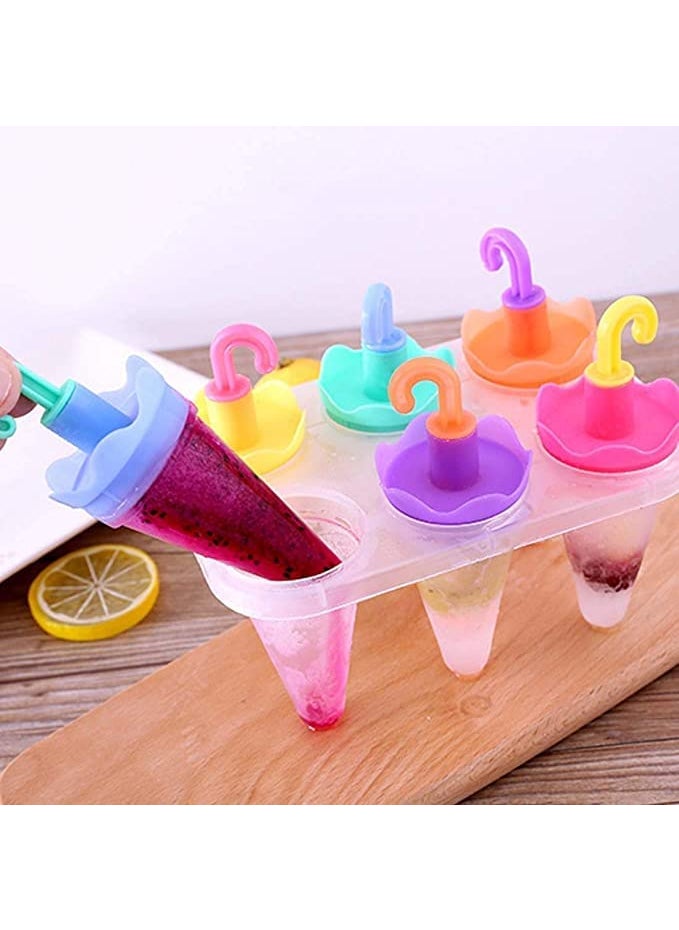 dxent - Dxent Umbrella Shape Popsicle Ice Mold Maker Set 6 Pcs Ice Lolly Cream Maker Mold Reusable Easy Release Ice Pop Maker DIY Popsicle Mould Frozen Yogurt Ice Pop Molds Popsicle Candy Kulfi Mold - Image 1