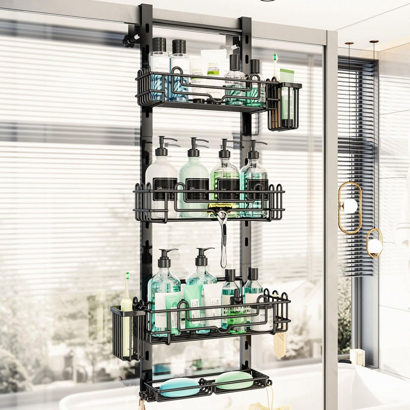 HapiRm 4 Tier Over the Door Shower Caddy Hanging Shower Caddy with 22 Hooks and 2 Toothbrush Holders No Drilling Adjustable Hanging Bathroom Organizer  Black