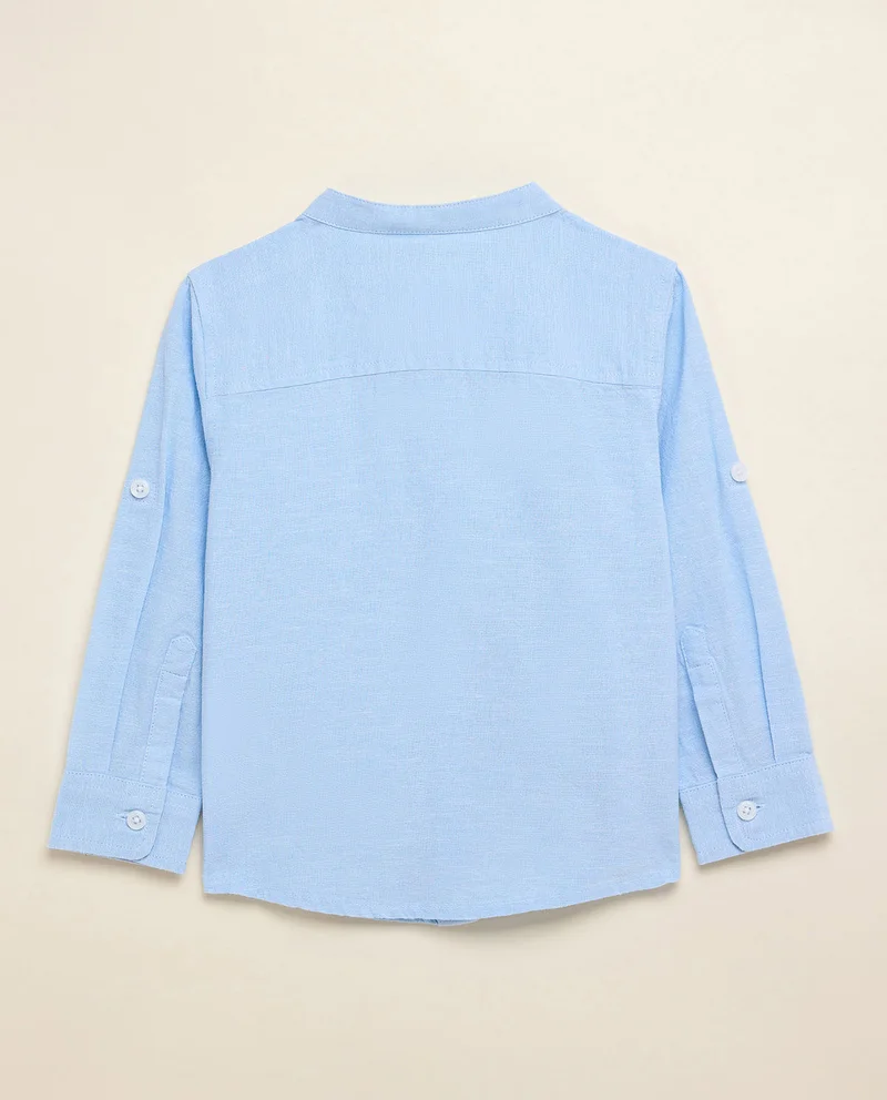 R&B Solid Shirt with Mandarin Collar and Long Sleeves