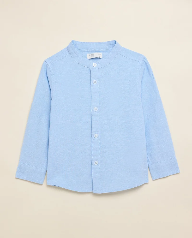 R&B Solid Shirt with Mandarin Collar and Long Sleeves