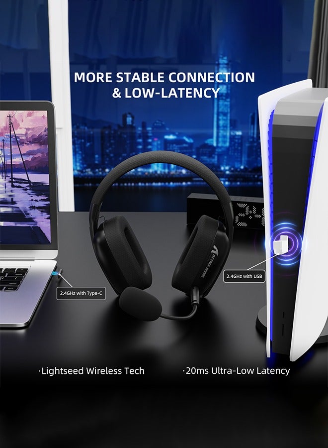 Attack Shark L80PRO Wireless Gaming Headset,Lightweight Headphone with Tri-Mode(2.4GHz USB C&A Dongle/BT/Wired),50H Battery, Noise Canceling Mic, 3.5mm Wired-for PC Mac Switch Win-Black - Image 2