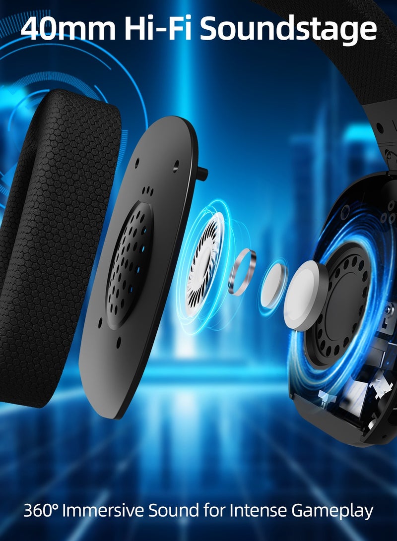 Attack Shark L80PRO Wireless Gaming Headset,Lightweight Headphone with Tri-Mode(2.4GHz USB C&A Dongle/BT/Wired),50H Battery, Noise Canceling Mic, 3.5mm Wired-for PC Mac Switch Win-Black - Image 4