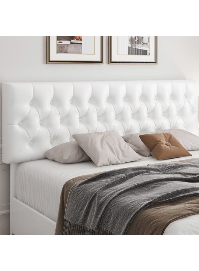 Keyluv Modern Upholstered Bed Frame with 4 Drawers, Button Tufted Headboard Design, Solid Wooden Slat Support, Easy Assembly, Queen Size, White - Image 4