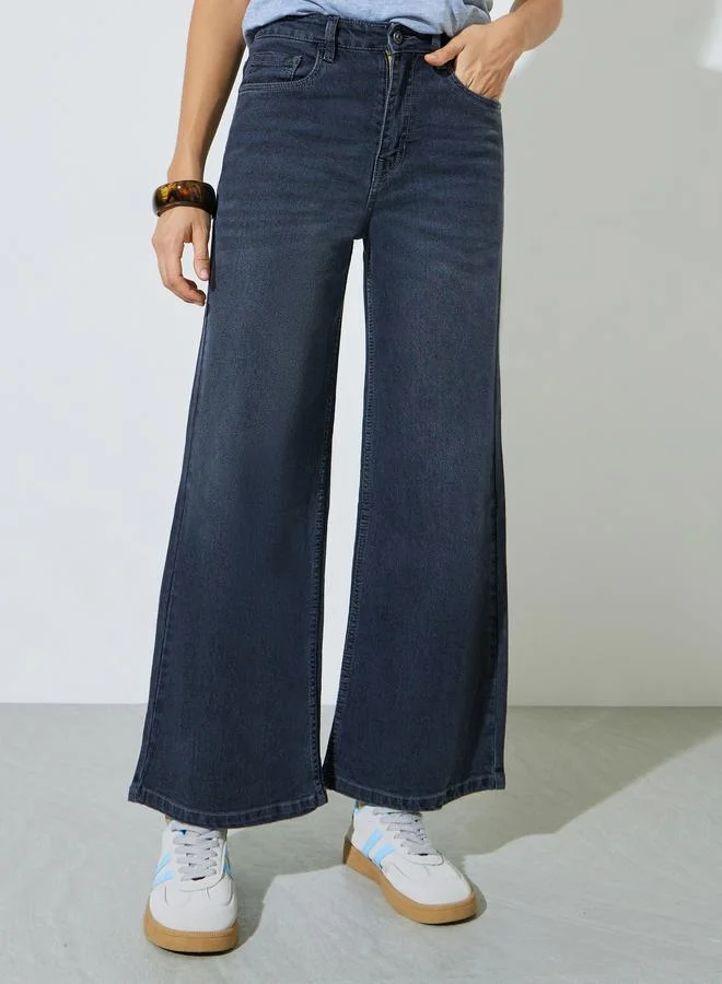 ستايلي Charcoal Super Stretch Twill Cotton Wide Leg Jeans