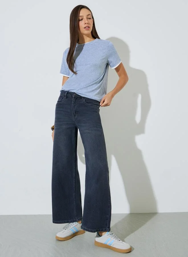 ستايلي Charcoal Super Stretch Twill Cotton Wide Leg Jeans