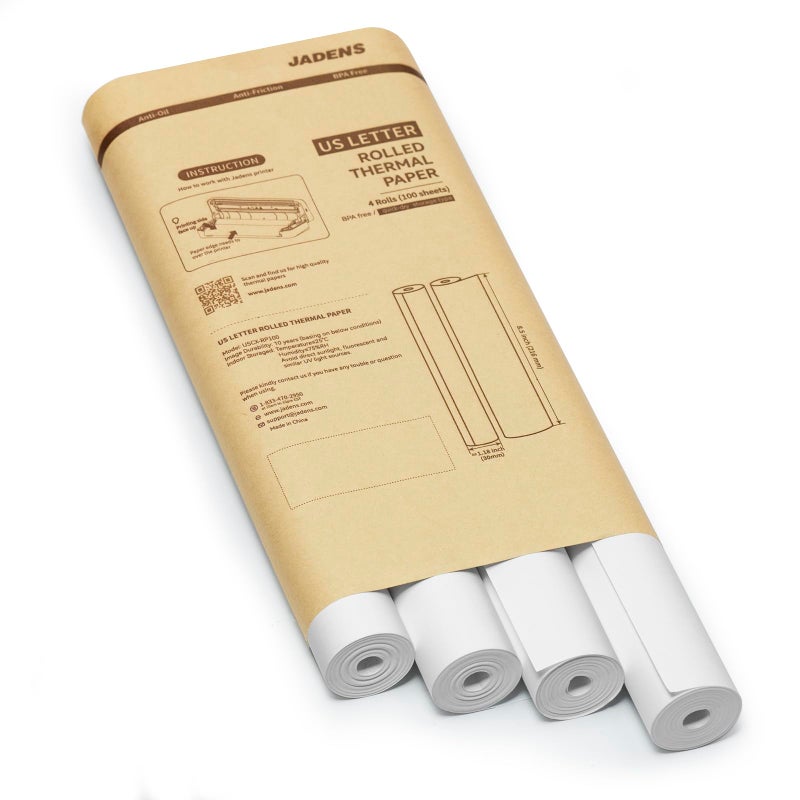 JADENS US Letter Size Quick-Dry Thermal Printer Paper 8.5''x11'', 4 Rolls, Multipurpose Thermal Paper for Thermal Printer - Image 1