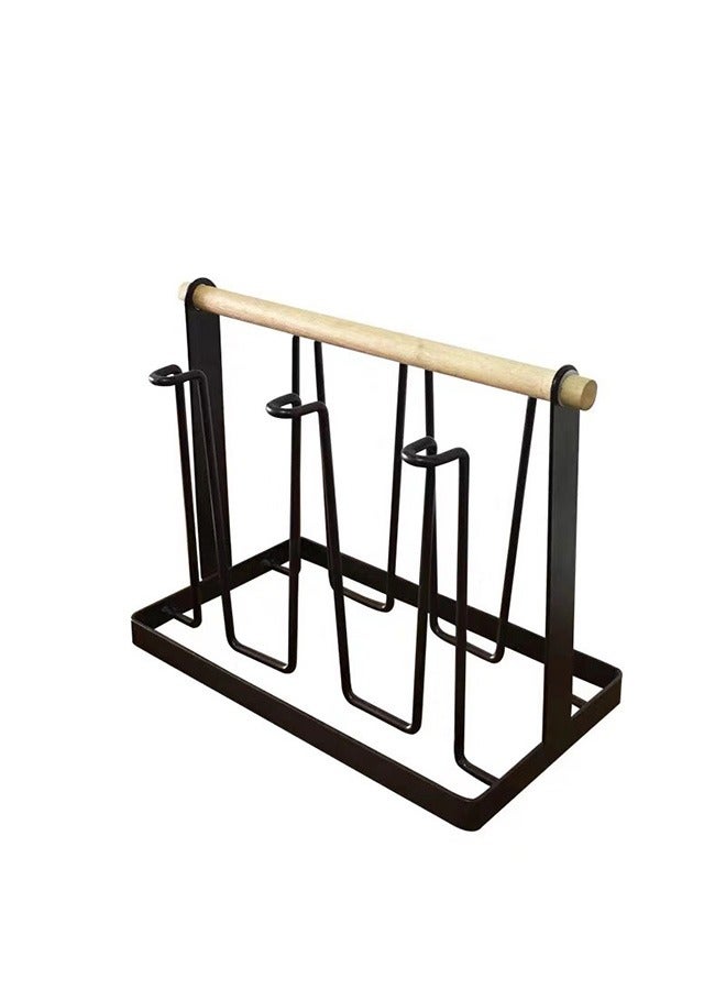 Coffee cup holder 6 cups Mug Drainer Stand Rack Non-slip Stand Organizer with Wood Handle - Image 1