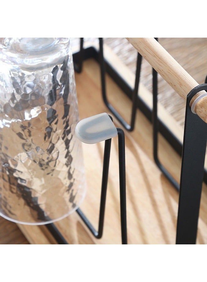 Coffee cup holder 6 cups Mug Drainer Stand Rack Non-slip Stand Organizer with Wood Handle - Image 3