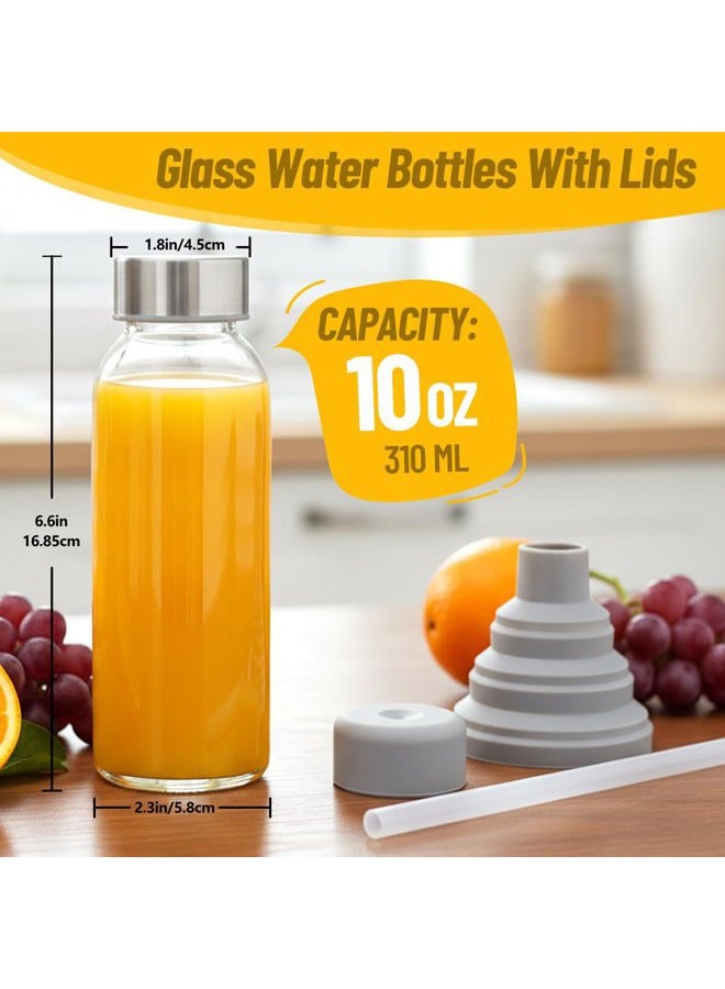 Luxfuel 10 oz Clear Glass Bottle with Lid, Reusable Glass Water Bottles with Stainless Steel Cap & Straws for Juicing, Milk, Ginger & Smoothies, Refrigerator, Leak-Proof, Juice Containers Set of 12 - Image 5