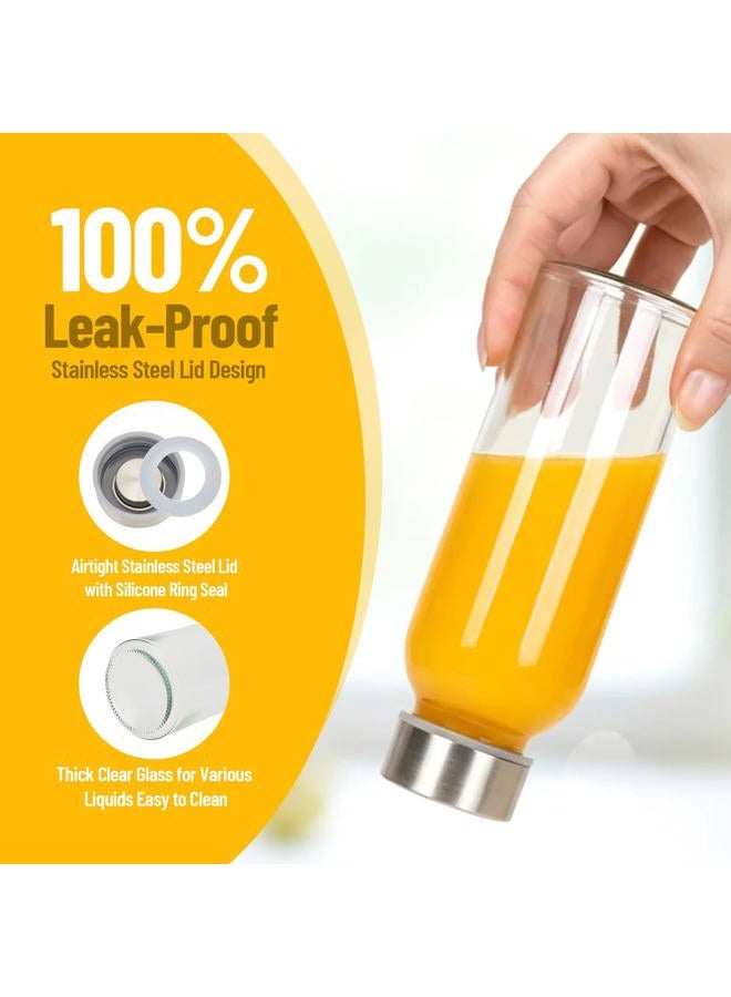 Luxfuel 10 oz Clear Glass Bottle with Lid, Reusable Glass Water Bottles with Stainless Steel Cap & Straws for Juicing, Milk, Ginger & Smoothies, Refrigerator, Leak-Proof, Juice Containers Set of 12 - Image 2