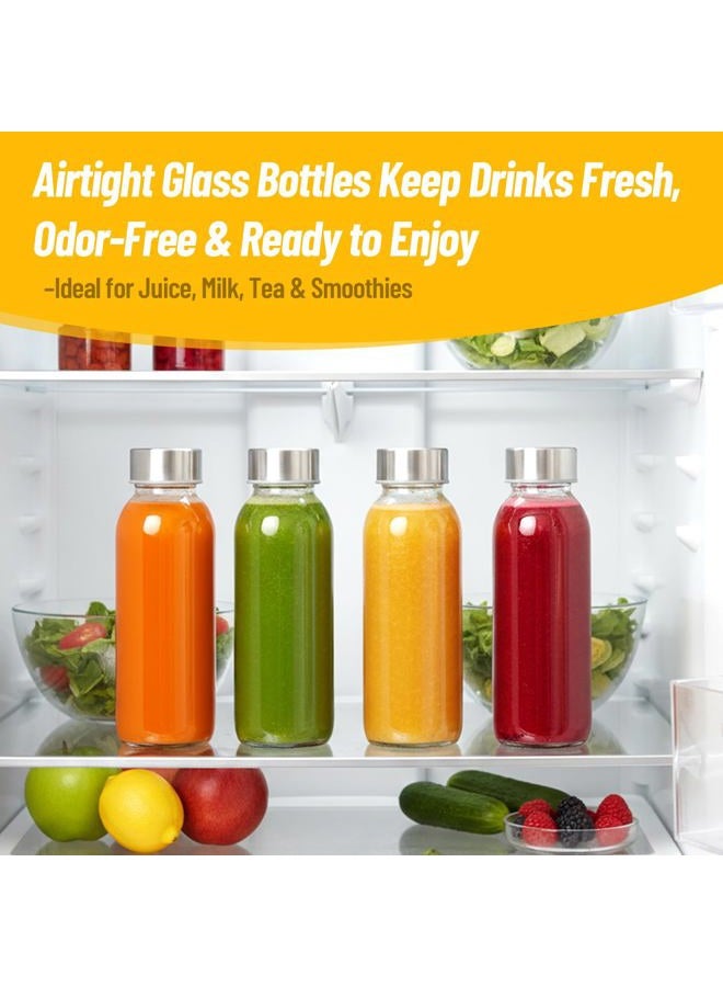 Luxfuel 10 oz Clear Glass Bottle with Lid, Reusable Glass Water Bottles with Stainless Steel Cap & Straws for Juicing, Milk, Ginger & Smoothies, Refrigerator, Leak-Proof, Juice Containers Set of 12 - Image 3