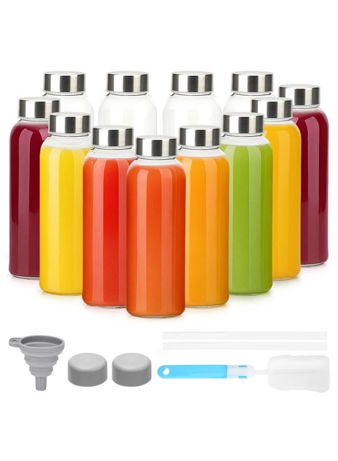 Luxfuel 10 oz Clear Glass Bottle with Lid, Reusable Glass Water Bottles with Stainless Steel Cap & Straws for Juicing, Milk, Ginger & Smoothies, Refrigerator, Leak-Proof, Juice Containers Set of 12 - Image 1