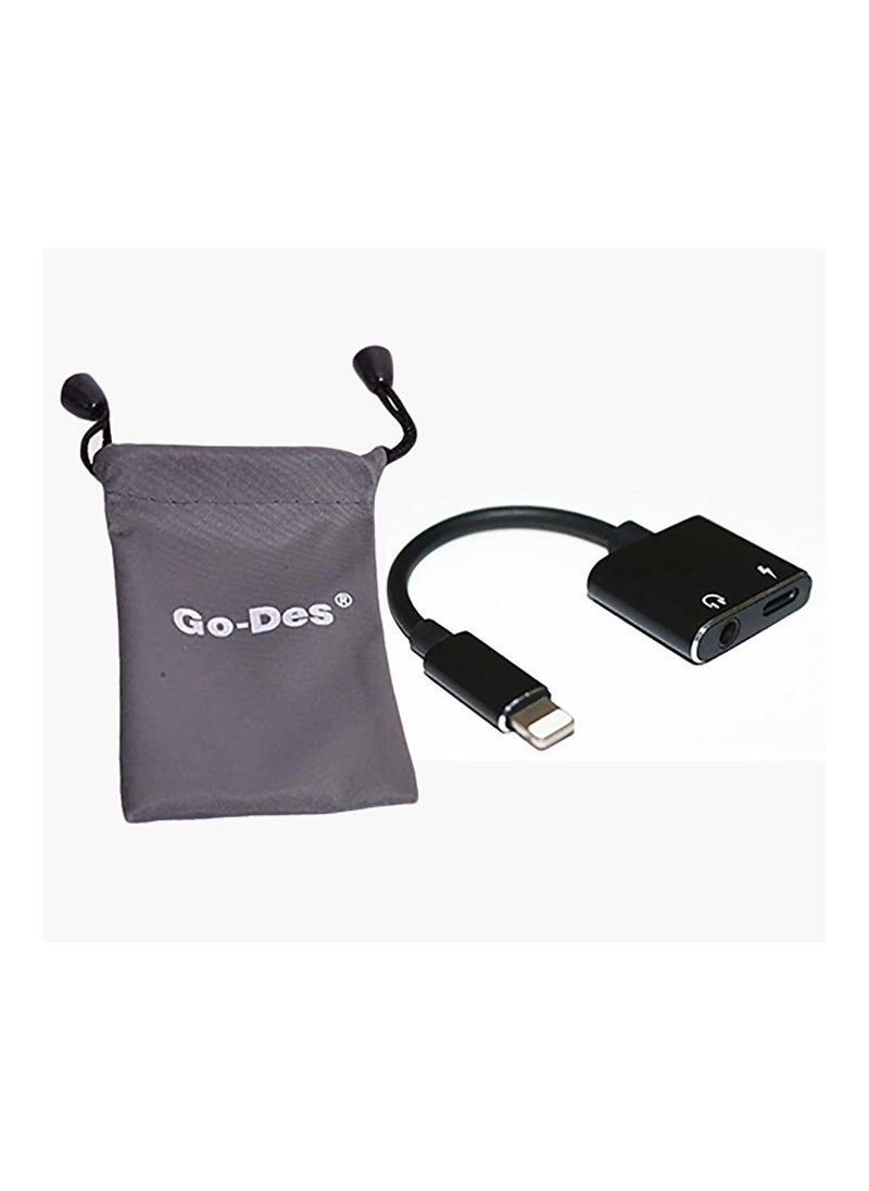GO-DES - Go-Des GD-UC026 2 In 1 Lightning to 3.5mm AUX Adapter Black - Image 1