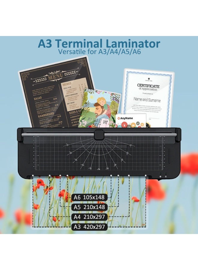 Thermal Laminator Machine A3 with Build in Paper Trimmerfor Hot and Cold A4 Laminator for Office Home School (Black) - Image 3