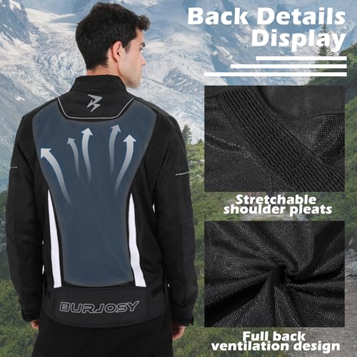 Burjosy Mesh Motorcycle Jacket for Men, Summer Motorbike Biker Jacket, Reflective Lightweight Breathable Riding Jacket Protective Gear Armored - Image 4