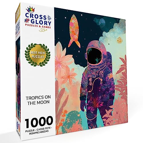 Cross & Glory Cross Glory Tropics on The Moon 1000 Piece Jigsaw Puzzle for Adults Stunning Artwork of Astronaut and Tropical Plants on The Moon Challenging Puzzle for Space Lovers Pieces - Image 5
