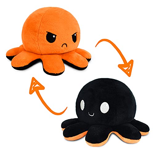 TeeTurtle Reversible Octopus Plushie 4Inch Black Orange TwoSided Flip Plush Toy with Embroidered Details Cute Mini Collectible Plush for Kids Teens and Adults - Image 2