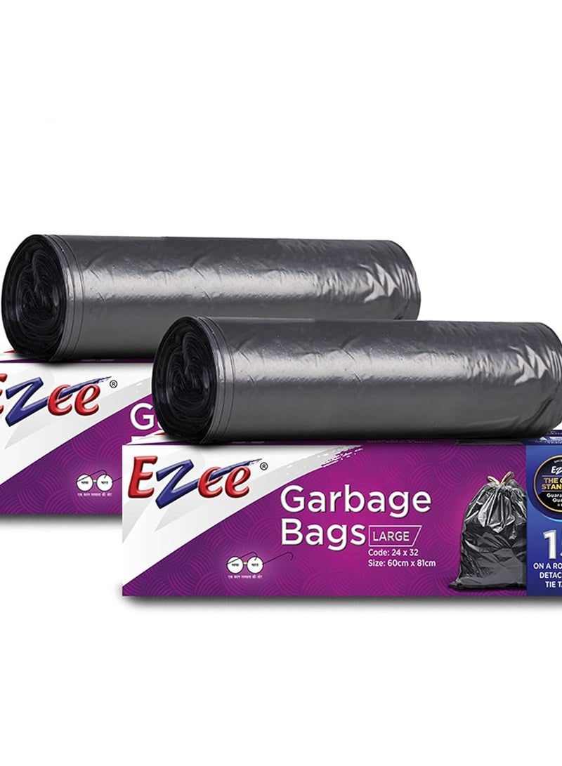 Ezee Garbage Trash Bag for Dustbin | 30 Pieces | Large 24 X 32 Inches I 15 piece x Pack of 2, Disposable plastic, 30 Count, Plastic - Image 1