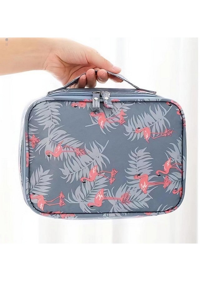 VISUAL ARREST Flamingo Print Travel Makeup Bag for Women Girls Cosmetic Organizer Pouch Waterproof Nylon Toiletry Pouch with Removable Partitions Multi-Compartment Ideal for Travel Trips Daily Use - Image 3