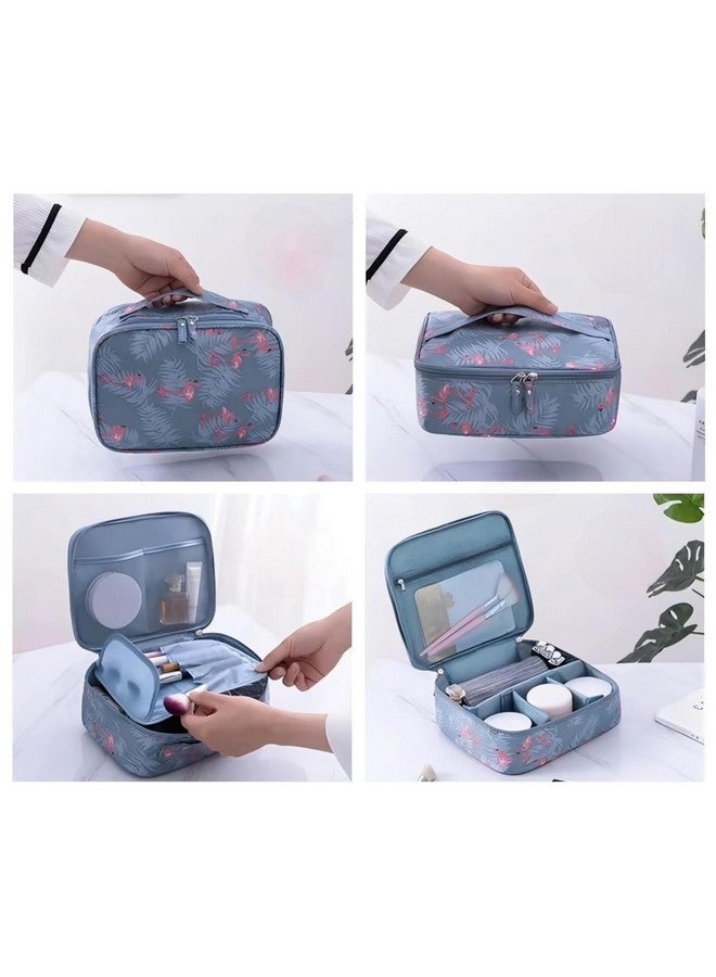 VISUAL ARREST Flamingo Print Travel Makeup Bag for Women Girls Cosmetic Organizer Pouch Waterproof Nylon Toiletry Pouch with Removable Partitions Multi-Compartment Ideal for Travel Trips Daily Use - Image 5
