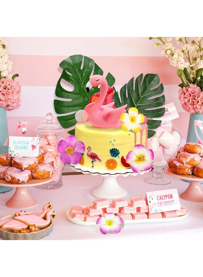 Mity Rain 7pcs Flamingo Cake Toppers, Flamingo Palm Leaves Hibiscus Flowers Hawaiian Luau Cake Decorations for Tropical Theme Birthday Party Supplies - Image 4