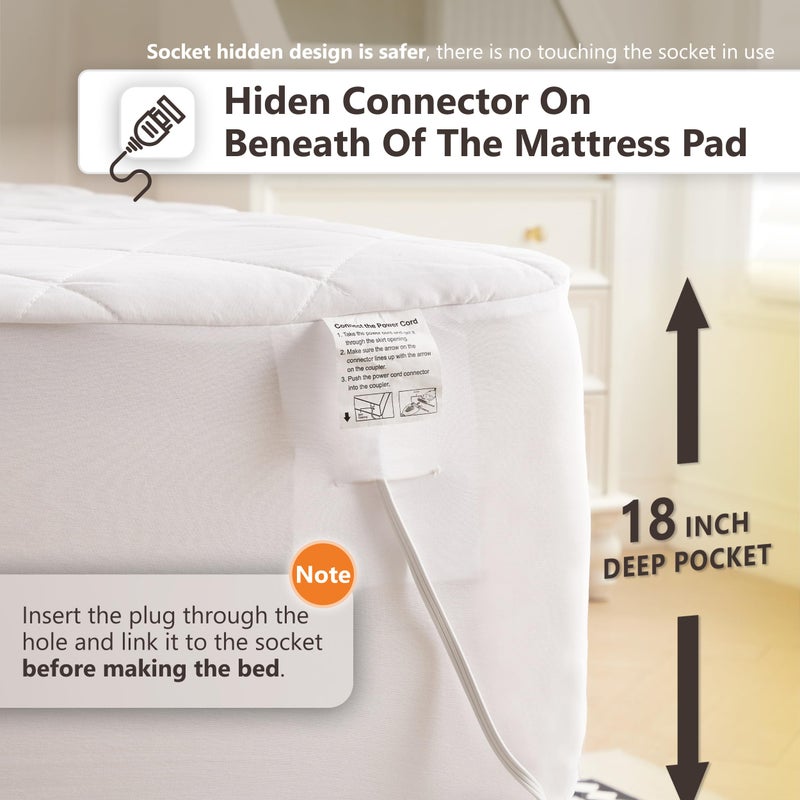 Wapaneus Heated Mattress Pad Queen Size 10 Heat Settings & Dual Control with 1-12 Hours Timer Auto Off,Deep Pocket Fits up to 18",Microfiber Bed Warmer,ETL Listed Machine Washable,60"x80" - Image 5