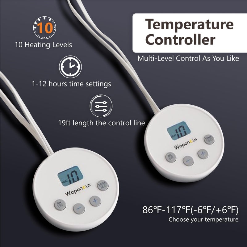 Wapaneus Heated Mattress Pad Queen Size 10 Heat Settings & Dual Control with 1-12 Hours Timer Auto Off,Deep Pocket Fits up to 18",Microfiber Bed Warmer,ETL Listed Machine Washable,60"x80" - Image 4