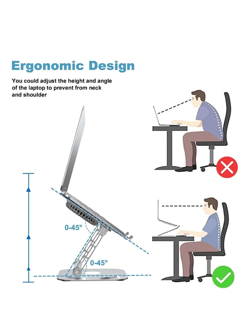 Adjustable Laptop Stand with Cooling Pad - Ergonomic Aluminum Alloy Riser for 10-17 Laptops, Compatible with MacBook Pro, Foldable u0026 Rotating Design - Image 3