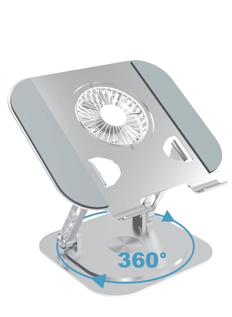 Adjustable Laptop Stand with Cooling Pad - Ergonomic Aluminum Alloy Riser for 10-17 Laptops, Compatible with MacBook Pro, Foldable u0026 Rotating Design - Image 1