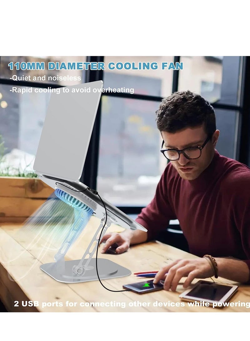 Adjustable Laptop Stand with Cooling Pad - Ergonomic Aluminum Alloy Riser for 10-17 Laptops, Compatible with MacBook Pro, Foldable u0026 Rotating Design - Image 2