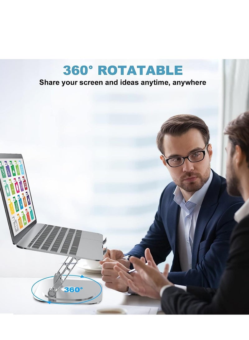 Adjustable Laptop Stand with Cooling Pad - Ergonomic Aluminum Alloy Riser for 10-17 Laptops, Compatible with MacBook Pro, Foldable u0026 Rotating Design - Image 4