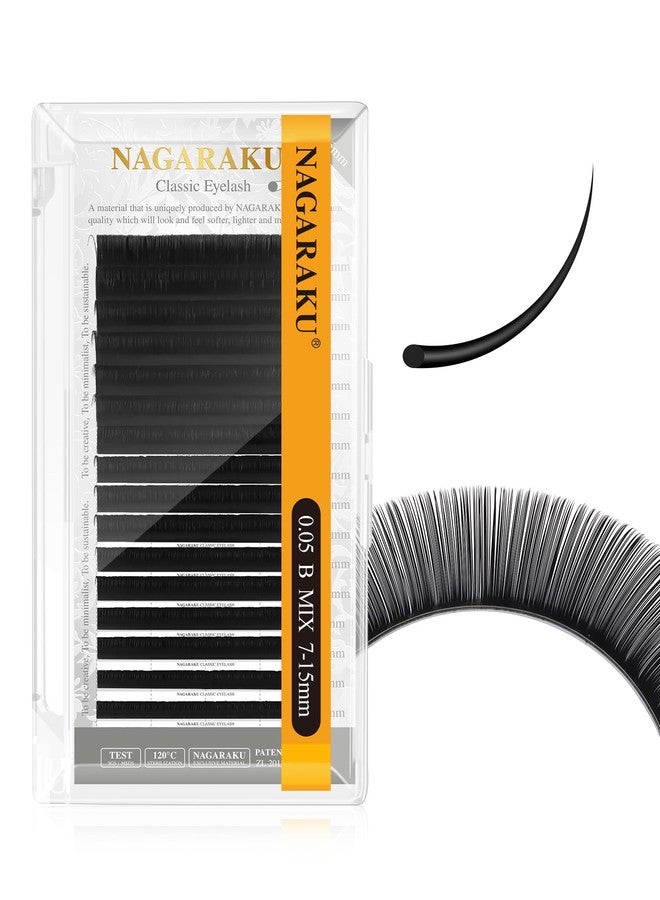 NAGARAKU Eyelash Extensions Individual Lashes 0.05mm B curl 7-15mm Mix Tray Classic Matte Black Soft Natural Faux Mink 16 rows - Image 1