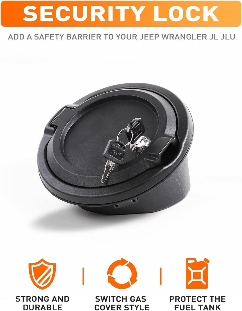 Savadicar Locking Gas Cap Cover for 2018-2023 Jeep Wrangler JL JLU - Black ABS & Aluminum Alloy - Image 2