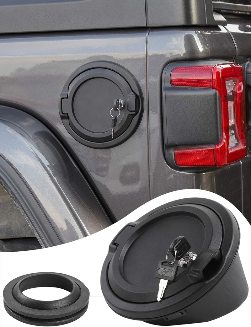 Savadicar Locking Gas Cap Cover for 2018-2023 Jeep Wrangler JL JLU - Black ABS & Aluminum Alloy - Image 1