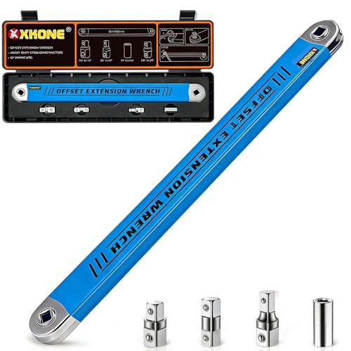 XKONE Offset Extension Wrench – Zero-degree Swing for Tight Spaces,3/8" Drive Socket Extender Tool with 1/4",3/8",1/2" Square Adapters and 1/4" Socket. - Image 2