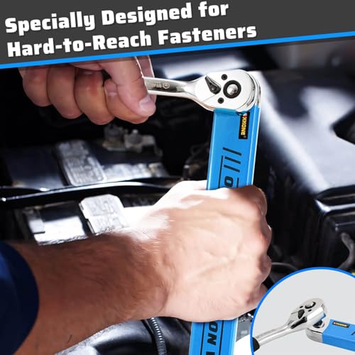 XKONE Offset Extension Wrench – Zero-degree Swing for Tight Spaces,3/8" Drive Socket Extender Tool with 1/4",3/8",1/2" Square Adapters and 1/4" Socket. - Image 4