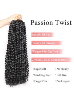Leeven 2 Pcs Passion Twist Braiding Hair For Butterfly Locs Natural Black Water Wave Crochet Passion Twist Hair For Women 18 Inch Long Bohemian Braids Synthetic Crochet Hair 1B#  - Image 3