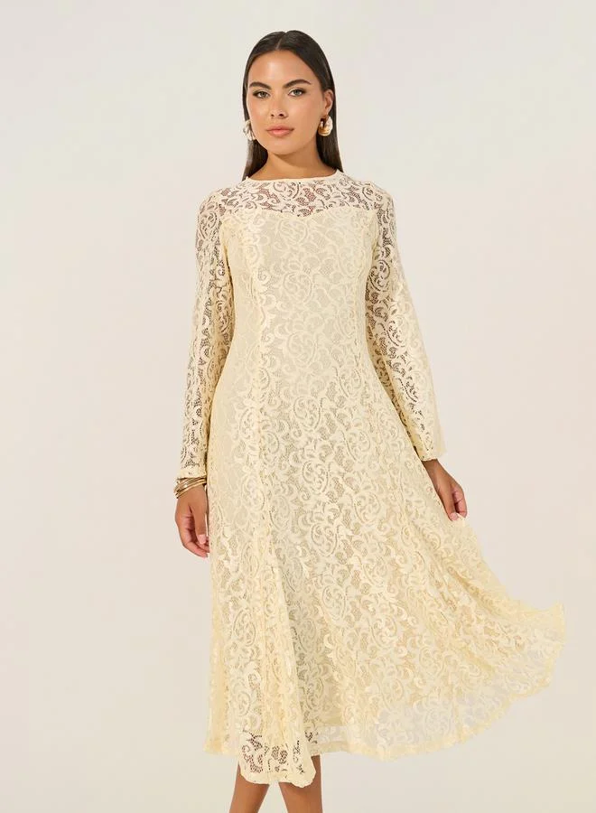 Styli Lace Flared Sleeve Dress
