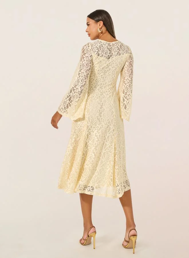 Styli Lace Flared Sleeve Dress