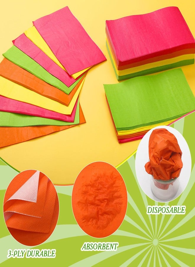 Engrowtic 100 Pcs Colored Paper Napkins Baby Shower Disposable Dinner Napkins Neon Soft Absorbent Paper Hand Towels for Baby Boy Shower Party Bathroom Kitchen Wedding Birthday Party, 4 Colors - Image 3