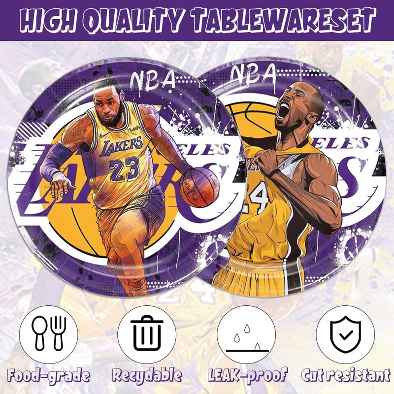 Bahteliv 40Pcs Los Angeles Party Supplies include 20 plates, 20 napkins for The Laker party decoration - Image 4
