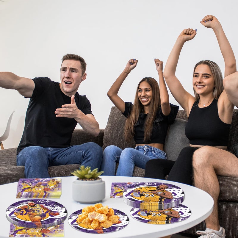 Bahteliv 40Pcs Los Angeles Party Supplies include 20 plates, 20 napkins for The Laker party decoration - Image 5