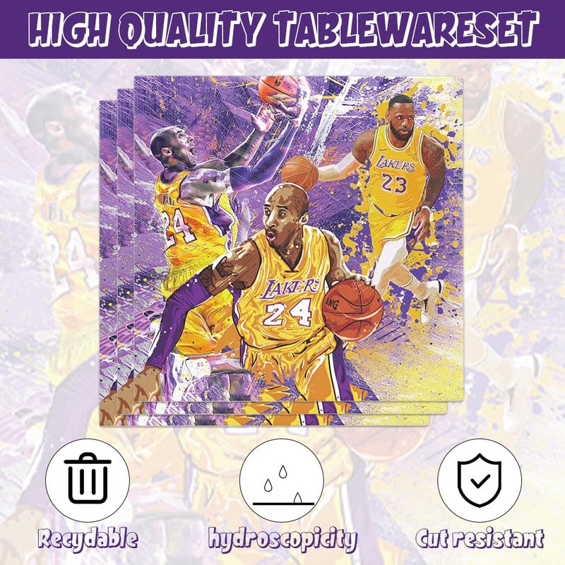 Bahteliv 40Pcs Los Angeles Party Supplies include 20 plates, 20 napkins for The Laker party decoration - Image 3