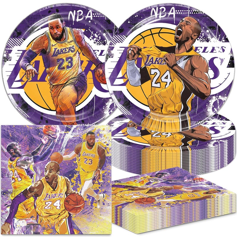 Bahteliv 40Pcs Los Angeles Party Supplies include 20 plates, 20 napkins for The Laker party decoration - Image 1