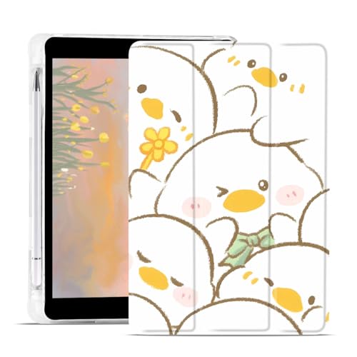 JOYLAND Cute Duck Case for iPad (A16) 11th Generation 2025 11"/iPad 10th Generation 2022 10.9" with Pencil Holder Kawaii Printed Cartoon Leather Clear TPU Back Trifold Stand Cover, Auto Wake/Sleep - Image 1