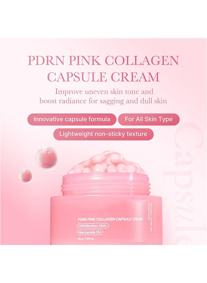 Salmon DNA PDRN Pink Collagen Capsule Cream, Face Moisturizer | Lightweight Moisturizing Cream | PDRN,Niacinamide for Uneven Skin Tone,Glow hydration | Korean Skin Care 1.94 oz - Image 2